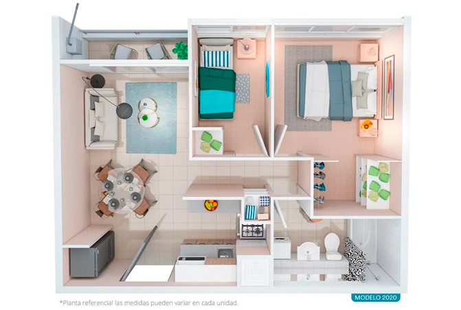 venta de departamento con 2 dormitorios y 1 baño en plaza cervantes de la cisterna